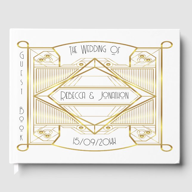 Libro de invitados Art deco Elegant Gold and White (Anverso)