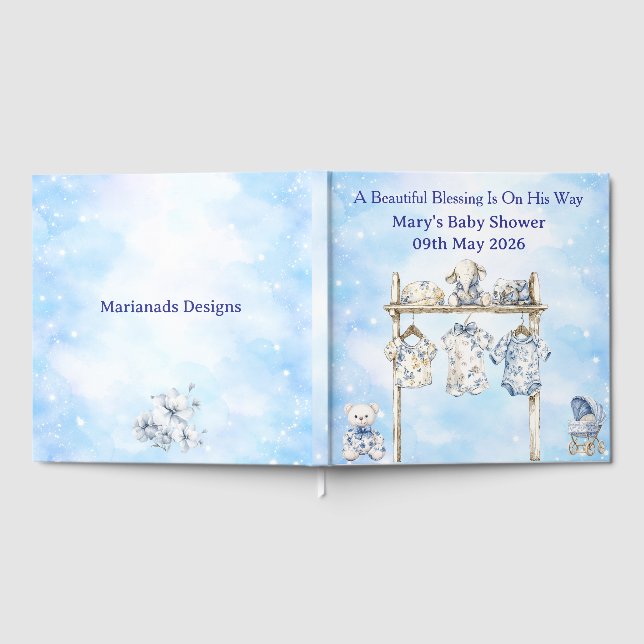 Libro de Invitados - Azul Chinoiserie Editable par (Lleno)