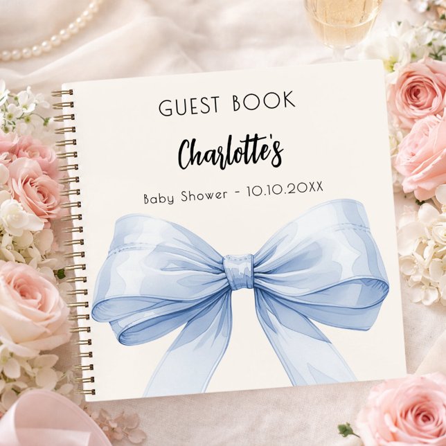 Libro de invitados Baby Shower blue bow beige crem (Subido por el creador)