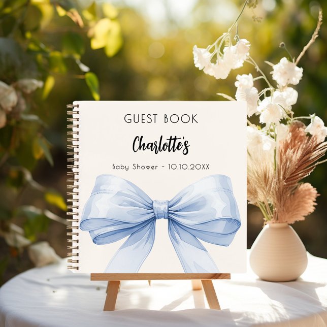 Libro de invitados Baby Shower blue bow beige crem (Subido por el creador)