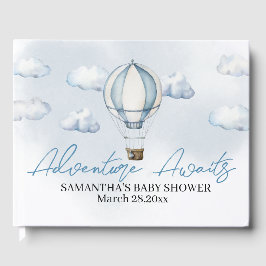 Libro de invitados Baby Shower Blue Hot Air Balloo