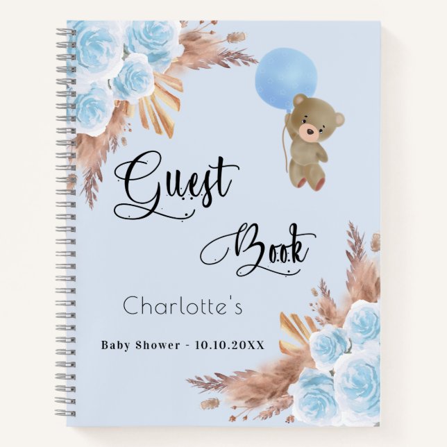 Libro de invitados Baby Shower boy teddy pampas (Anverso)