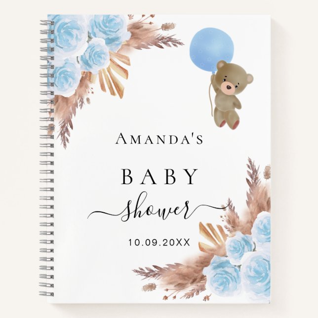 Libro de invitados Baby Shower boy teddy pampas (Anverso)