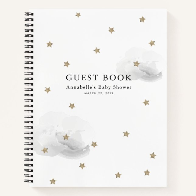Libro de invitados Baby Shower de Gold Stars & Gra (Anverso)