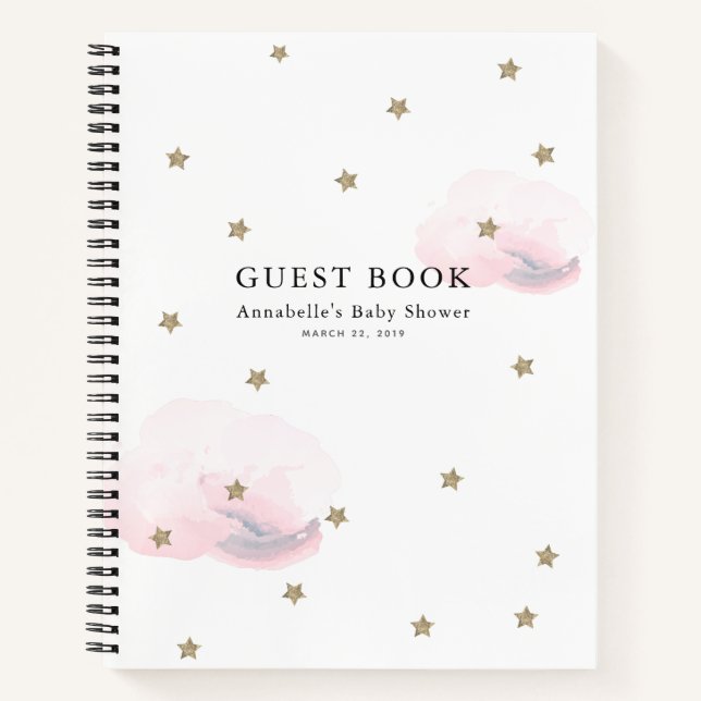 Libro de invitados Baby Shower de Gold Stars & Pin (Anverso)