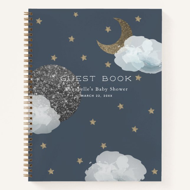Libro de invitados Baby Shower de Moon Planet Star (Anverso)