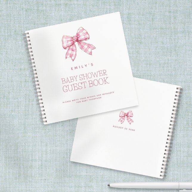 Libro de invitados Baby Shower de PInk Bow (Front and back view)