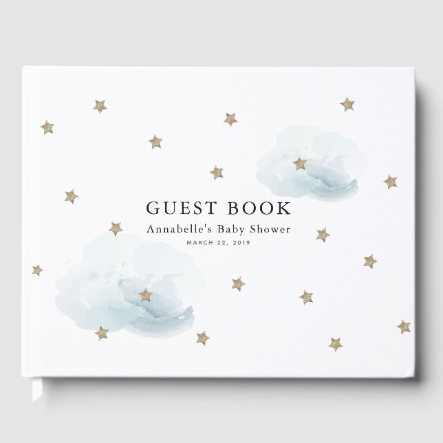 Libro de invitados Baby Shower Gold Stars & Clouds (Anverso)