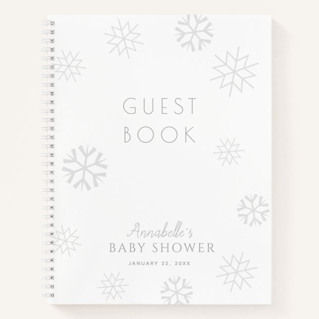 Libro de invitados Baby Shower Gray Snowflake (Anverso)