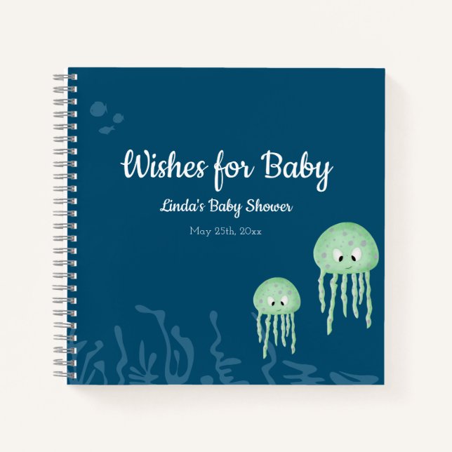 Libro de invitados Baby Shower Jellyfish Boy Blue (Anverso)