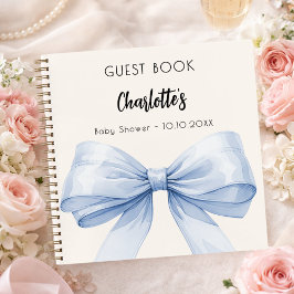 Libro de invitados Baby Shower lazo azul beige cre