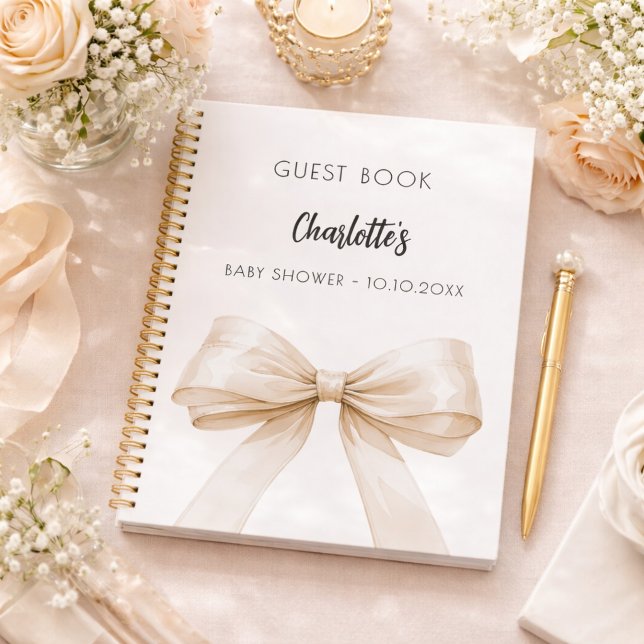 Libro de invitados Baby Shower lazo beige crema (Subido por el creador)