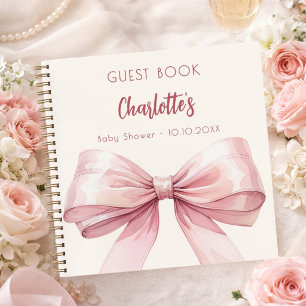 Libro de invitados Baby Shower lazo rosa beige cre
