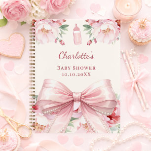 Libro de invitados Baby Shower lazo rosa florales 