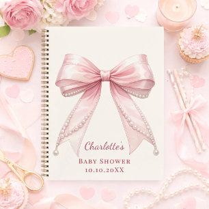 Libro de invitados Baby Shower lazo rosa perlas ni