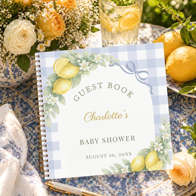 Libro de invitados baby shower limones gingham azu (Subido por el creador)