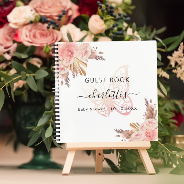 Libro de invitados Baby Shower pink butfly boho (Subido por el creador)