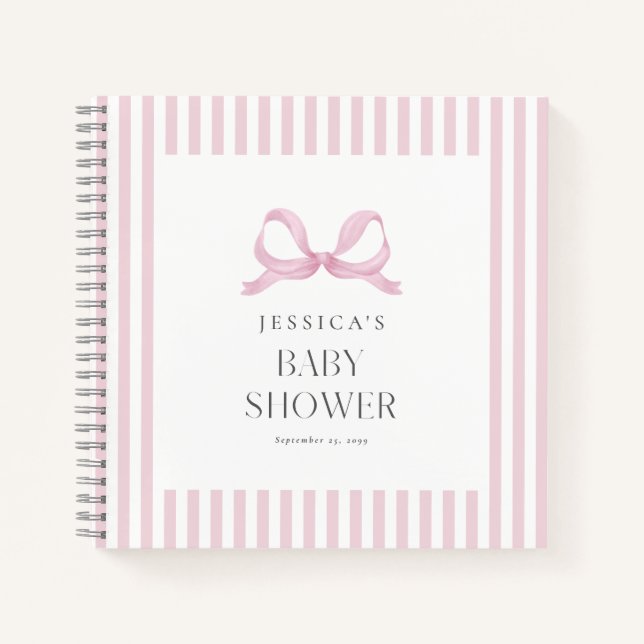 Libro de invitados Baby Shower Preppy Pink Striw B (Anverso)