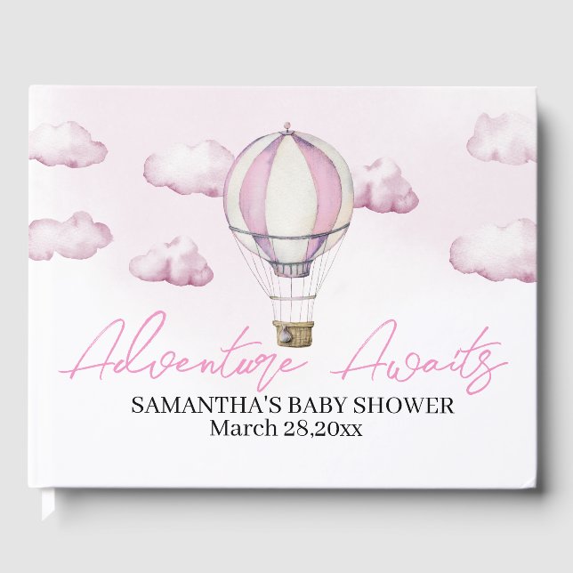 Libro de invitados Baby Shower sobre globos aerost (Anverso)