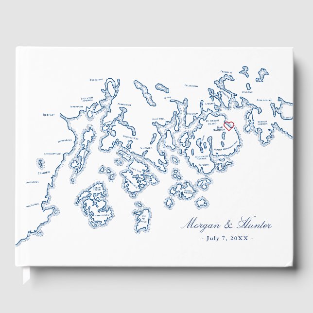 Libro de invitados Bar Harbour - Mapa de Maine de  (Anverso)