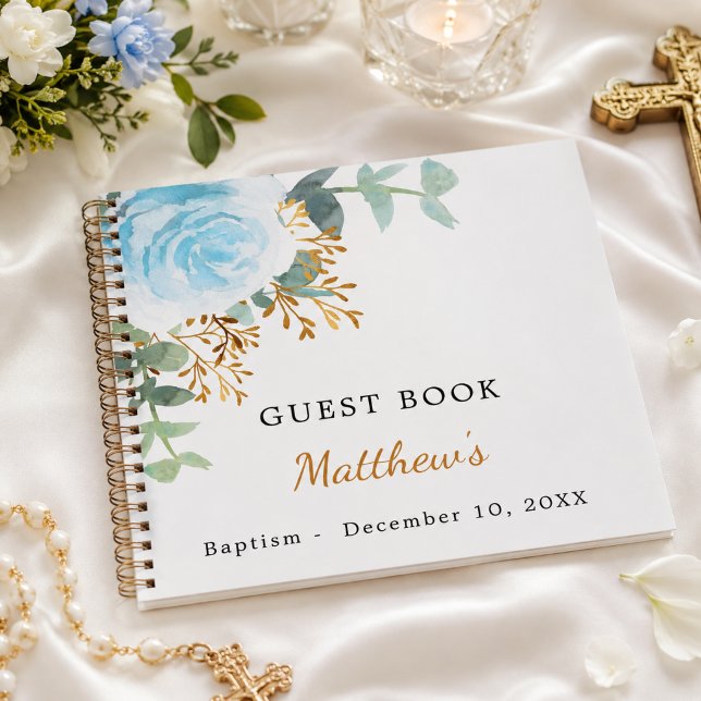 Libro de invitados Bautizo Floral Azul Niño (Subido por el creador)