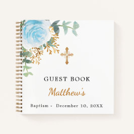 Libro de invitados Bautizo Floral Azul Niño Cruz
