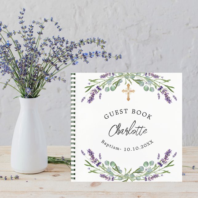 Libro de invitados Bautizo lavanda violeta eucalip (Subido por el creador)