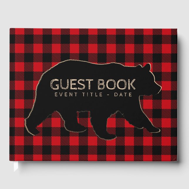 Libro de invitados Bear Lumberjack Buffalo Plaid (Anverso)