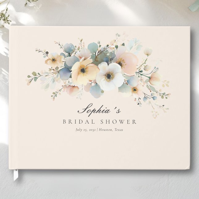 Libro de invitados beige elegante para ducha de no (Soft Bloom Elegant Bridal Shower Beige Guest Book
)