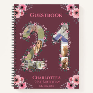 Libro de invitados Big 21st Birthday Photo Pink Fl