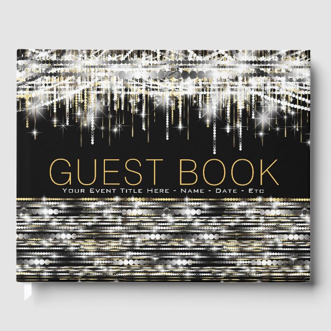 Libro de invitados Black Gold Silver Sparkle (Anverso)