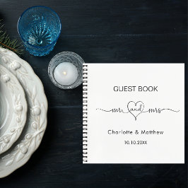 Libro de invitados blanco mr mrs corazón script bo