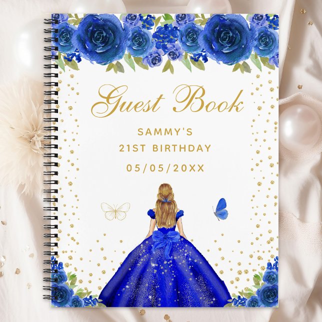 Libro de invitados Blue Floral Blonde Hair Princes (Subido por el creador)