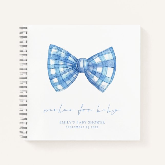 Libro de invitados Blue Gingham Bow Tie Baby Showe (Anverso)