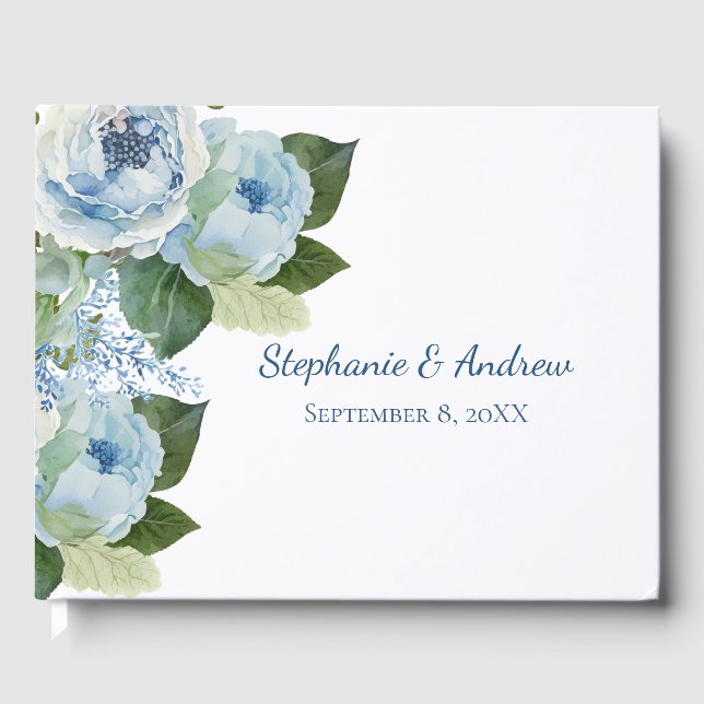 Libro de invitados Blue White Floral Elegant Weddi (Anverso)