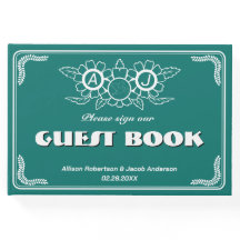 Libro de invitados Bluish Green & White Boda