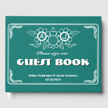 Libro de invitados Bluish Green & White Boda