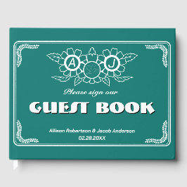 Libro de invitados Bluish Green & White Boda