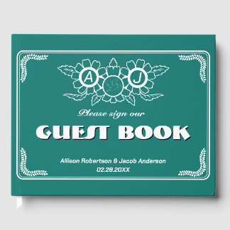 Libro de invitados Bluish Green & White Boda
