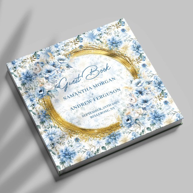 Libro de invitados Boda de Purpurina azul claro ún (Unique Light Blue Gold Glitter Wedding Guest Book)