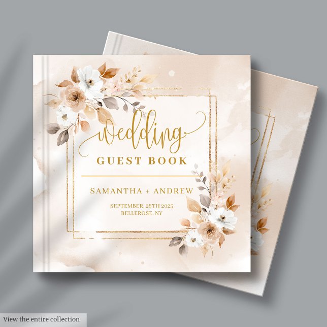 Libro de invitados Boda del Boho rosa del polvo co (Powder Pink Fall Boho Wedding Guest Book with Gold)