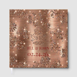 Libro de Invitados Boda Elegante Rosa Dorado Flora