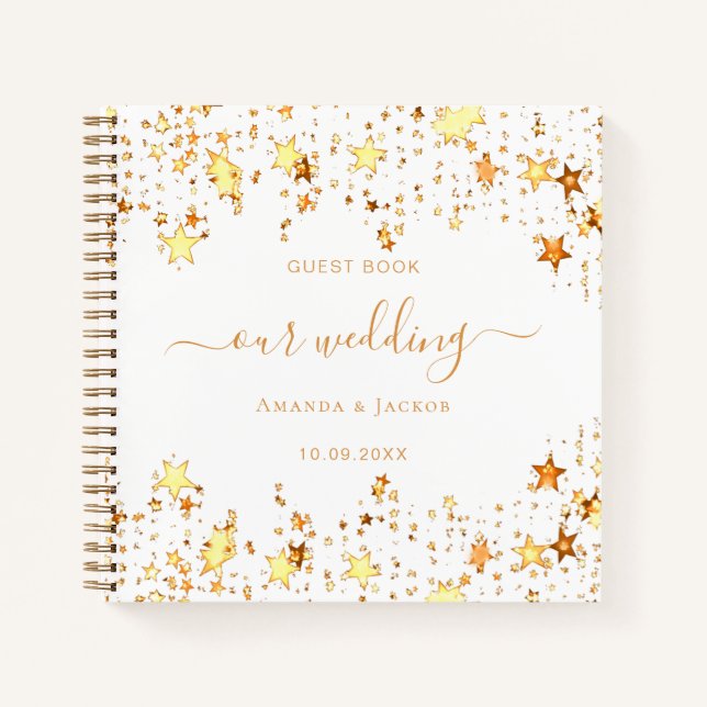 Libro de invitados boda estrellas doradas elegante (Anverso)