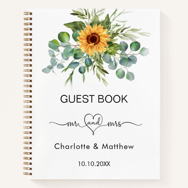 Libro de invitados boda girasoles eucalipto sr sra (Anverso)
