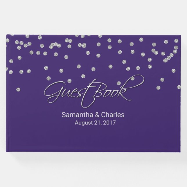 Libro de invitados Boda Glam Purple con diamantes (Anverso)