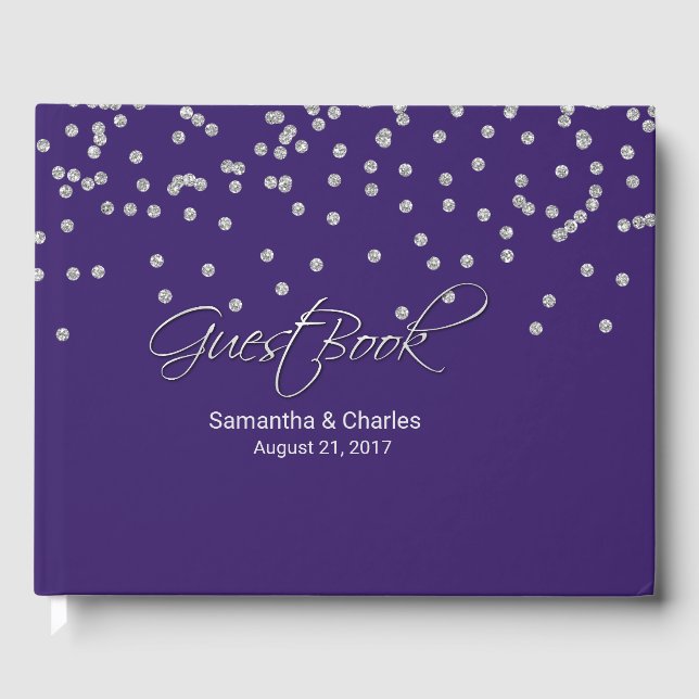 Libro de invitados Boda Glam Purple con diamantes (Anverso)
