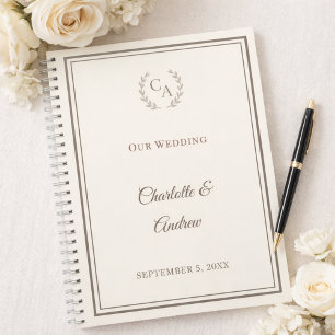 Libro de invitados boda monograma marfil taupe