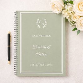 Libro de invitados boda monograma verde salvia