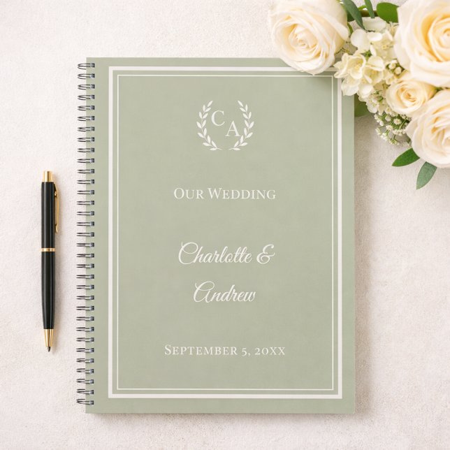 Libro de invitados boda monograma verde salvia (Subido por el creador)