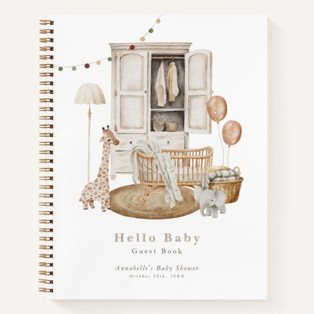 Libro de invitados Boho Hello Baby Shower Nursery  (Anverso)